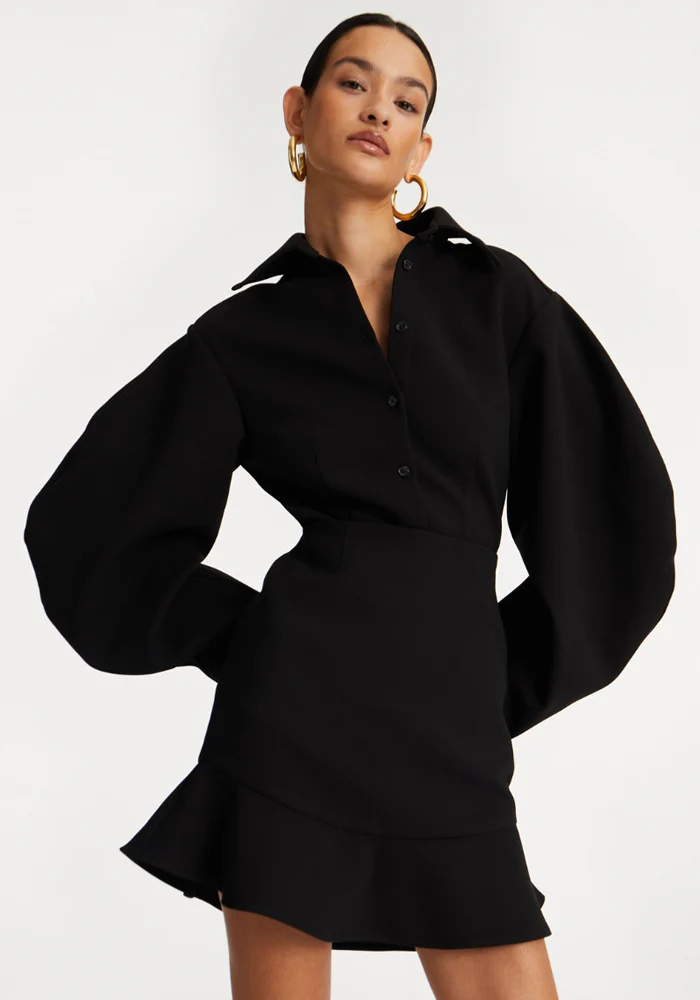 Jupe Suiting Mini Ruffle Noire
