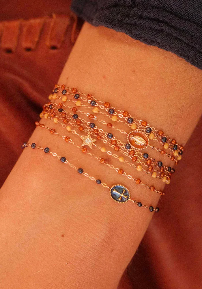 Bracelet Classique Gigi Or Rose Et Résines Bleu Nuit 17cm